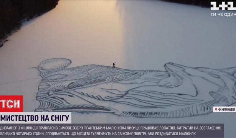 Дизайнер из Финляндии нарисовал лопатой лису на ледяном озере (видео)